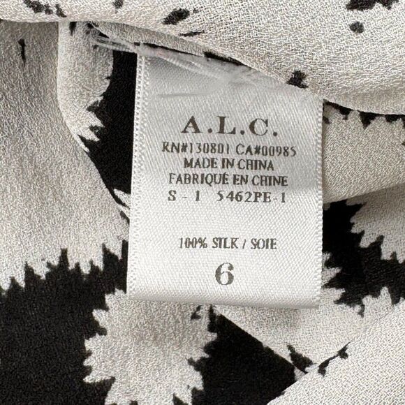 A.L.C Black White Floral Silk Button Up Blouse 6 - Picture 4 of 7